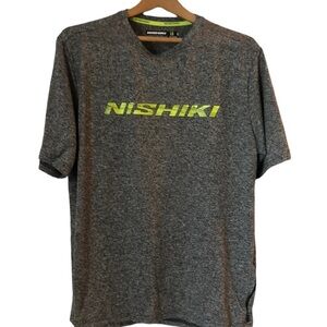 Nishiki Men Bike Cycling Shirt SZ L Gray/Green Stretchy Activewear Short Sleeve